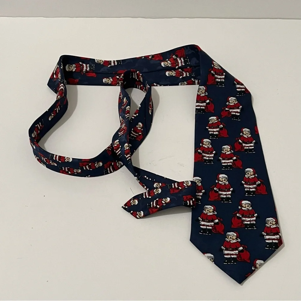 Sette & Bello Navy Blue Red Teddy Bear Santa Polyester Mens Neck Tie Christmas